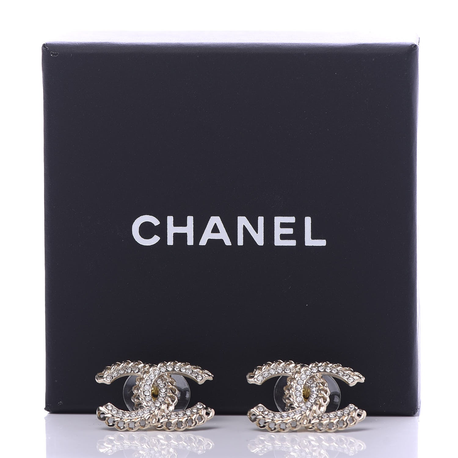 Chanel Crystal Chain CC Earrings Gold 5 of 5