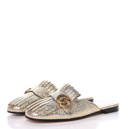 Gucci Galassia Womens GG Marmont Fringe Slippers 38.5 Platino 3 of 8