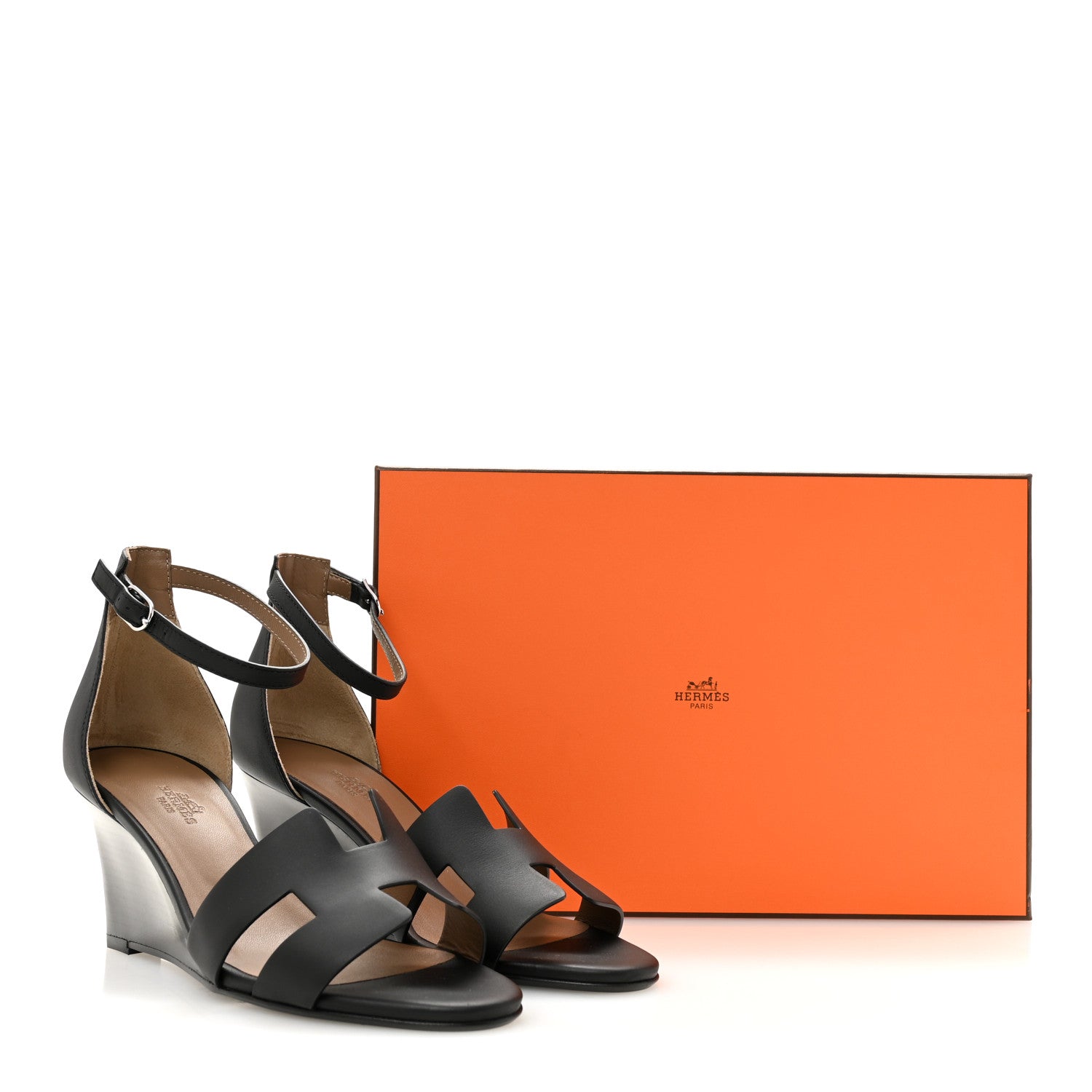 Hermes Calfskin Legend Wedge Sandals 38.5 Black 10 of 10