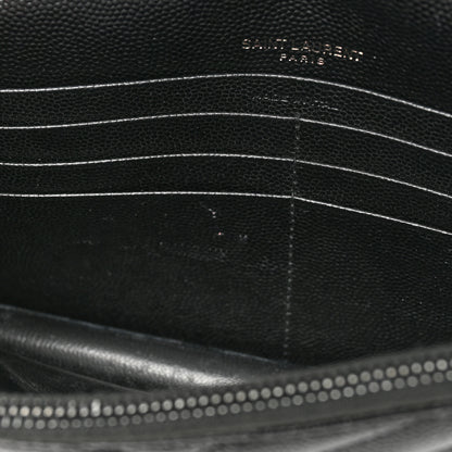 Saint Laurent Grain De Poudre Matelasse Chevron Monogram Monochrome Envelope Chain Wallet Black 13 of 16