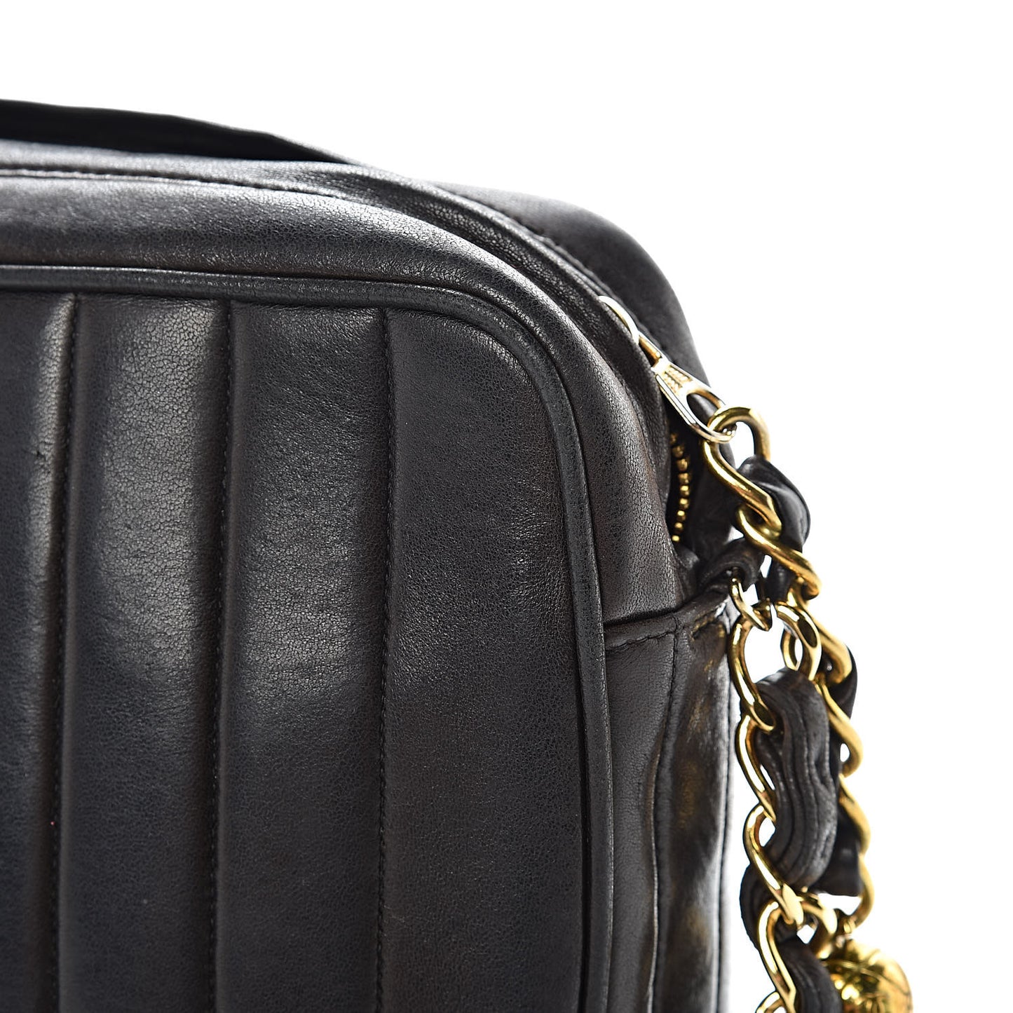 Lambskin Vertical Quilted Flap Camera Case Black