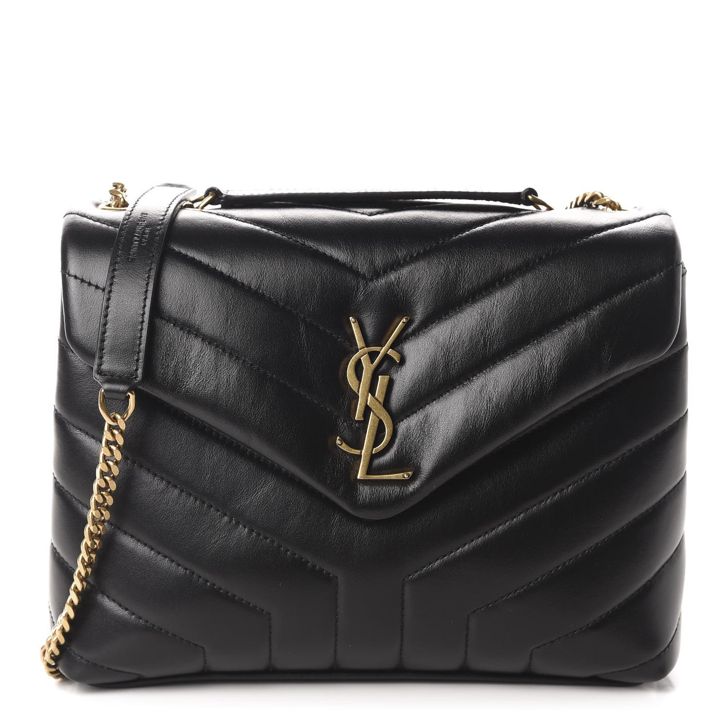 Calfskin Y Quilted Monogram Small Loulou Chain Satchel Black