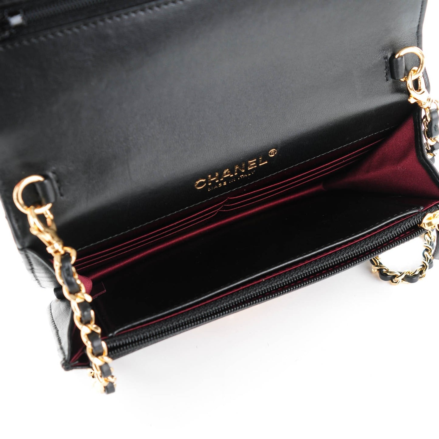 Lambskin Quilted Golden Class Wallet on Chain WOC Black
