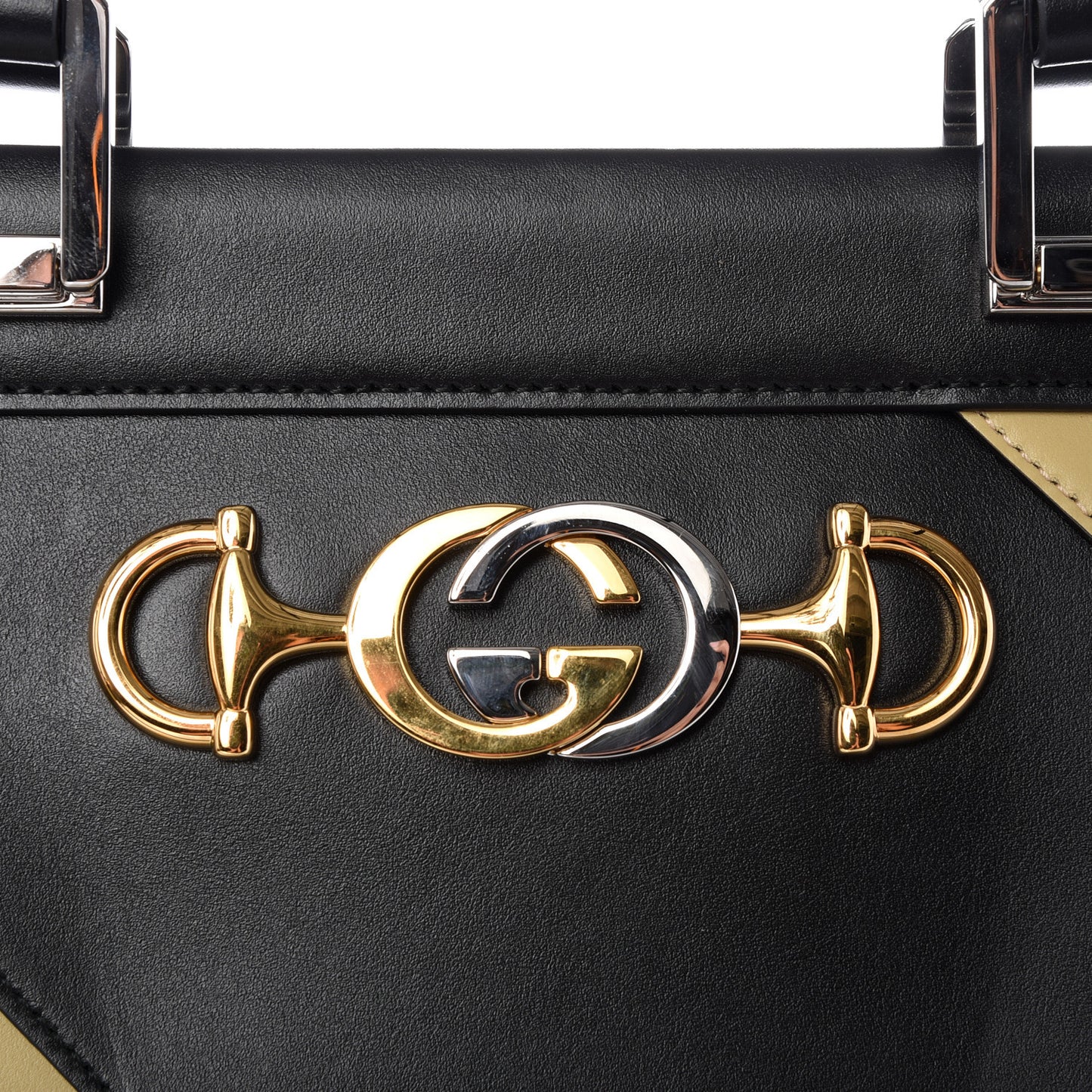 Smooth Calfskin Diagonal Striped Medium Zumi Top Handle Bag Black Beige