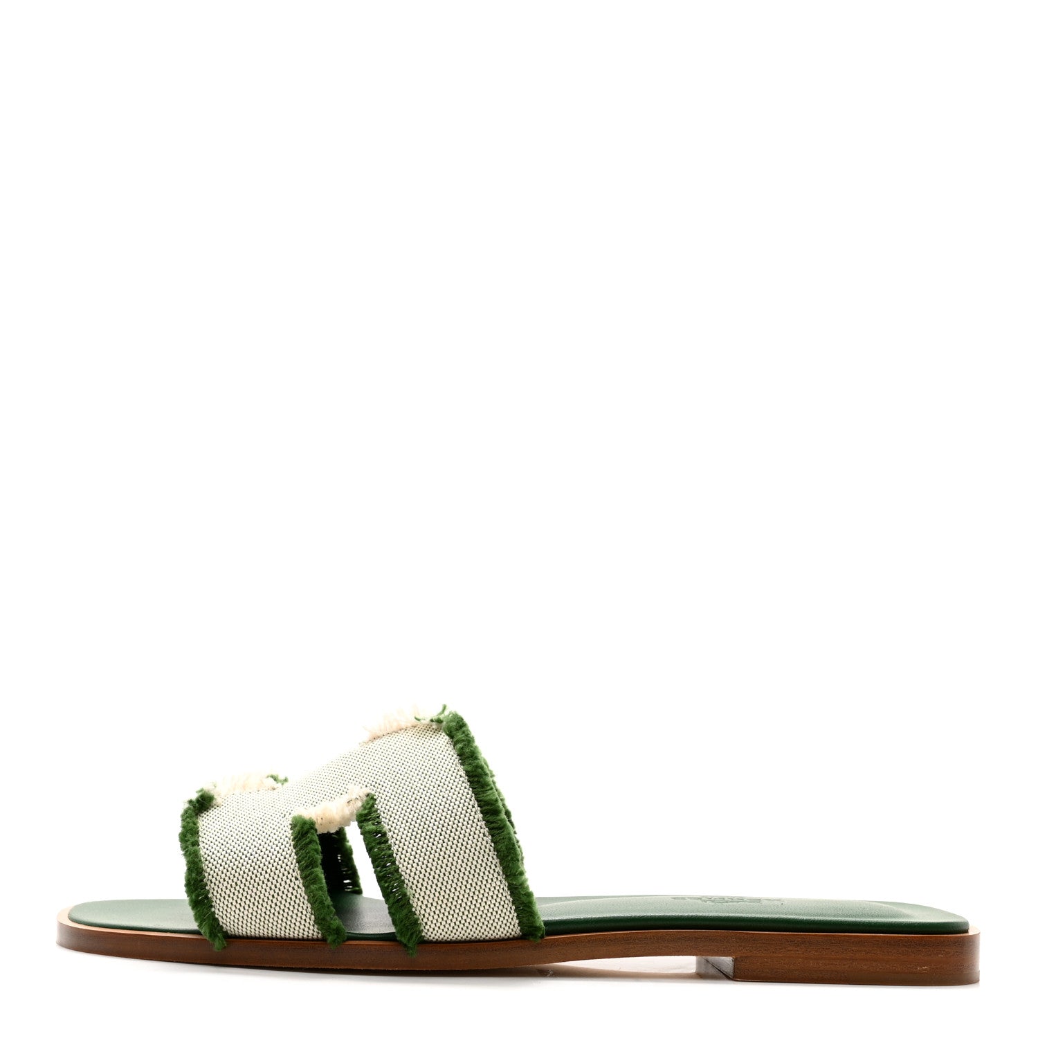 Hermes Calfskin Canvas Oran Fringe Sandals 37 Vert 1 of 11