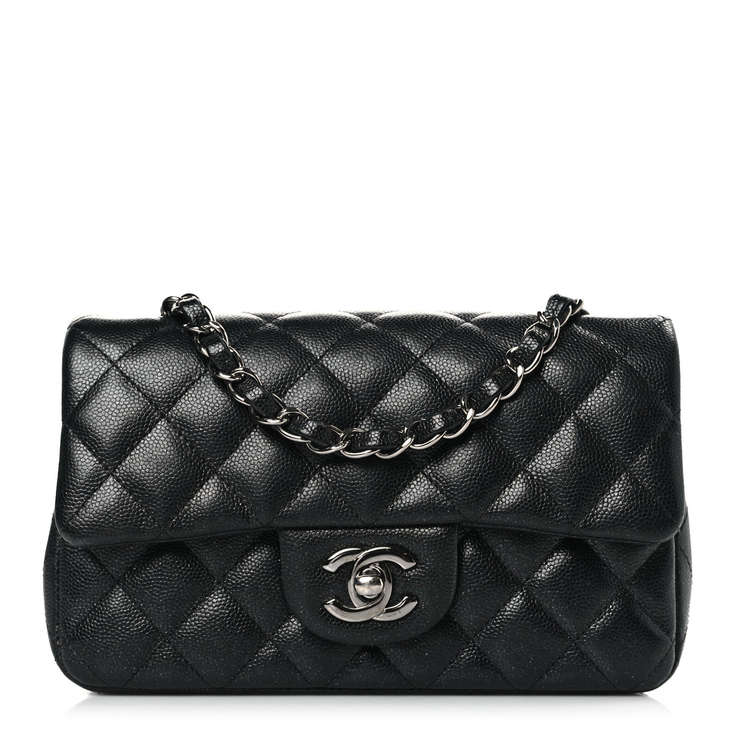 Iridescent Caviar Quilted Mini Rectangular Flap Black