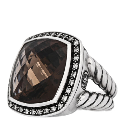 David Yurman Sterling Silver Diamond Smoky Quartz 14mm Albion Ring 51 5.75 3 of 5