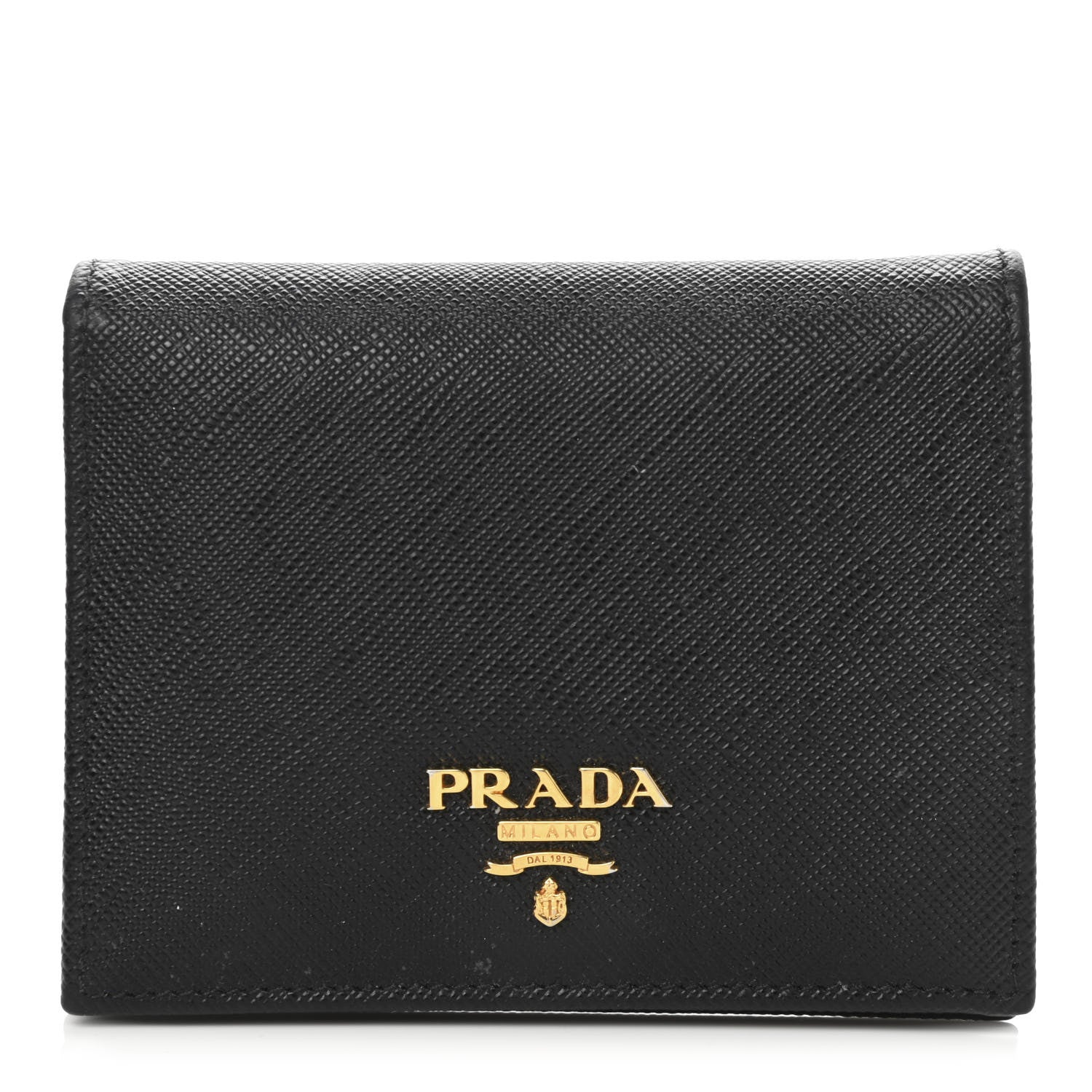 Prada Saffiano Metal Bi-Fold Card Holder Wallet Black 1 of 8
