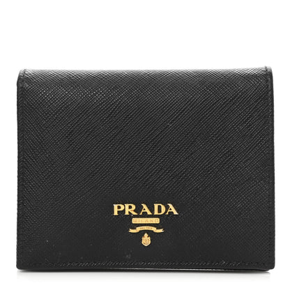Prada Saffiano Metal Bi-Fold Card Holder Wallet Black 1 of 8