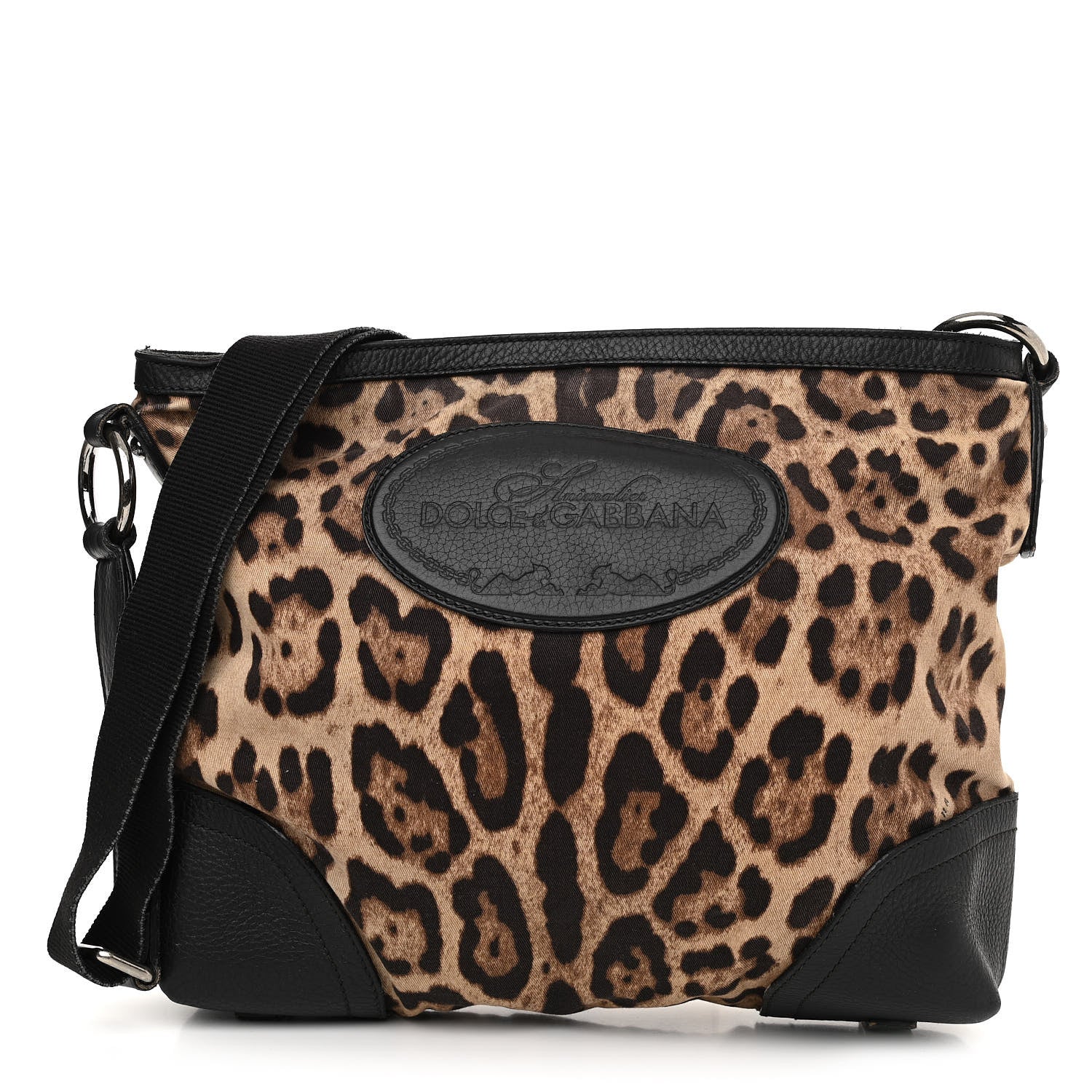 Dolce & Gabbana Leopard Print Canvas Calfskin Messenger Bag Black 1 of 17