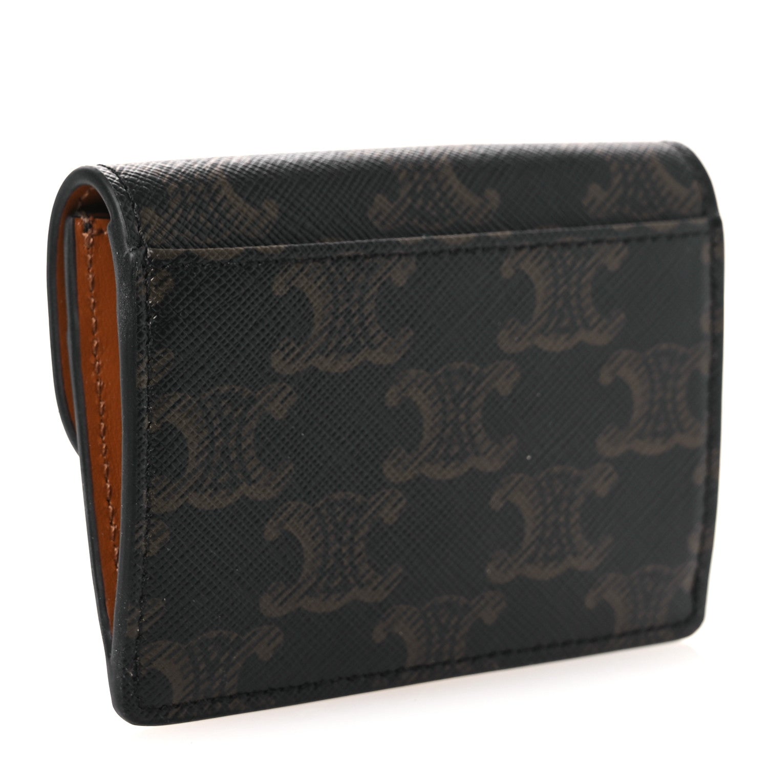 Celine Triomphe Canvas Calfskin Flap Card Holder Tan 3 of 9