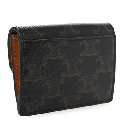 Celine Triomphe Canvas Calfskin Flap Card Holder Tan 3 of 9