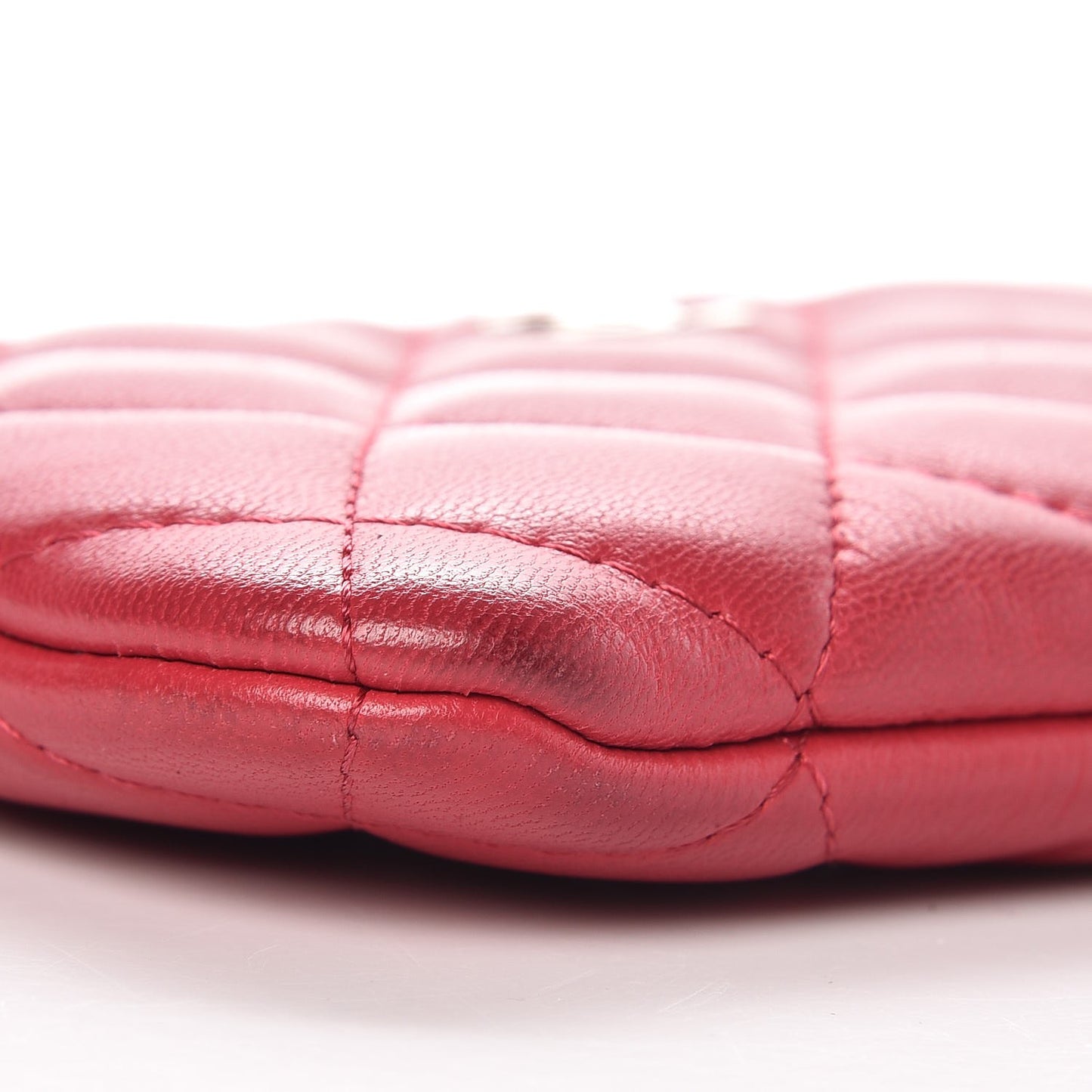 Lambskin Quilted Small Cosmetic Case Dark Pink