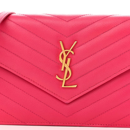 Saint Laurent Grain De Poudre Matelasse Chevron Monogram Envelope Chain Wallet Bubblegum 8 of 11