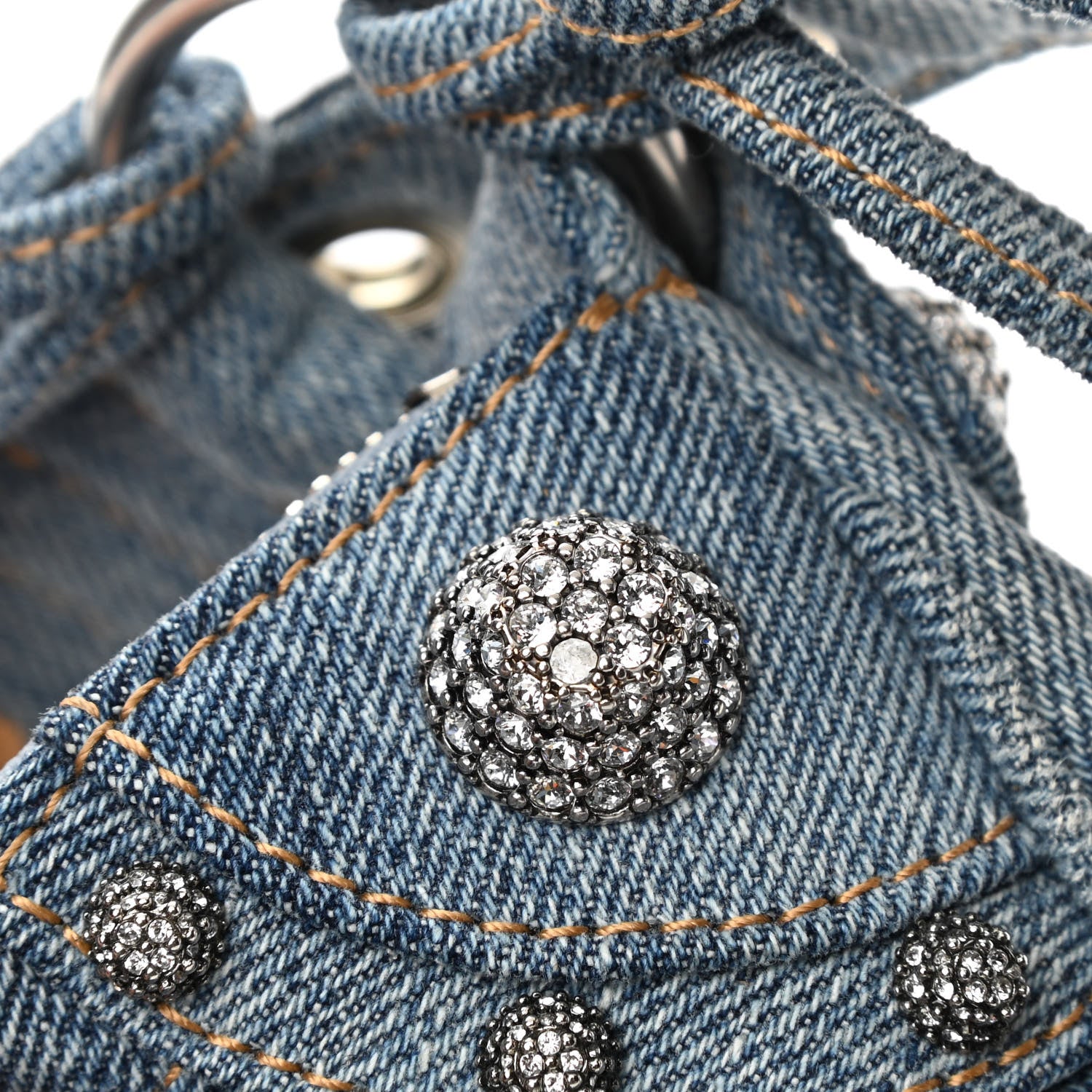Balenciaga Washed Frayed Denim Crystal Small Le Cagole Shoulder Bag Blue 11 of 13