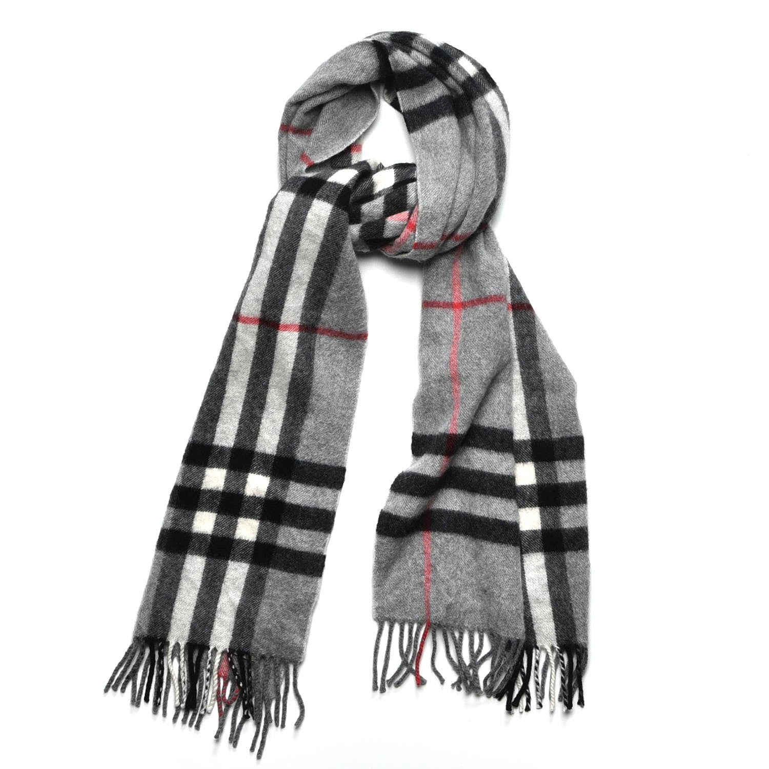 Burberry Cashmere Giant Check Fringe Scarf Grey 1 of 5