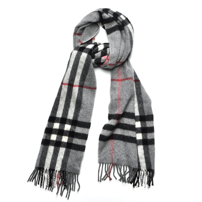 Burberry Cashmere Giant Check Fringe Scarf Grey 1 of 5