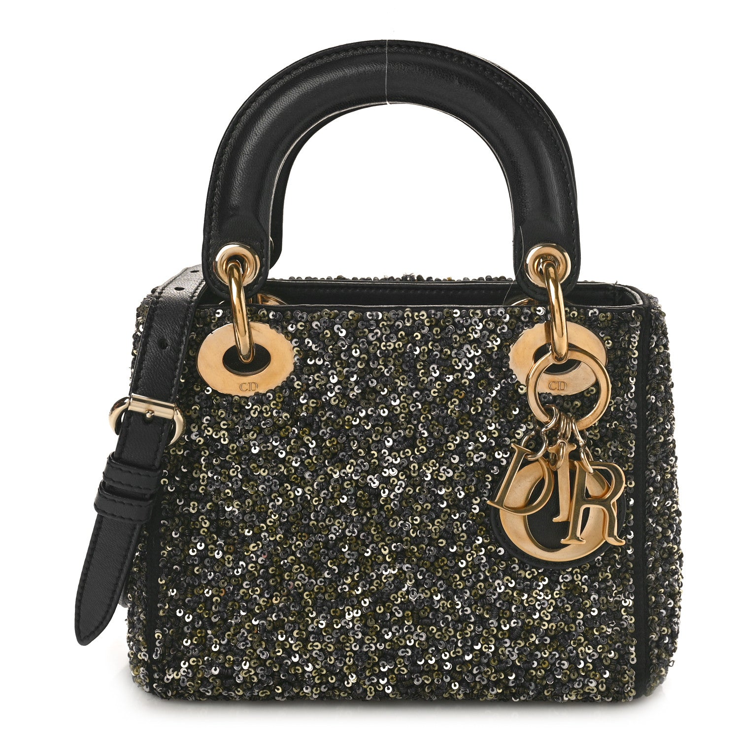 Christian Dior Satin Lambskin Sequin Embroidered Mini Lady Dior Black Multicolor 1 of 8