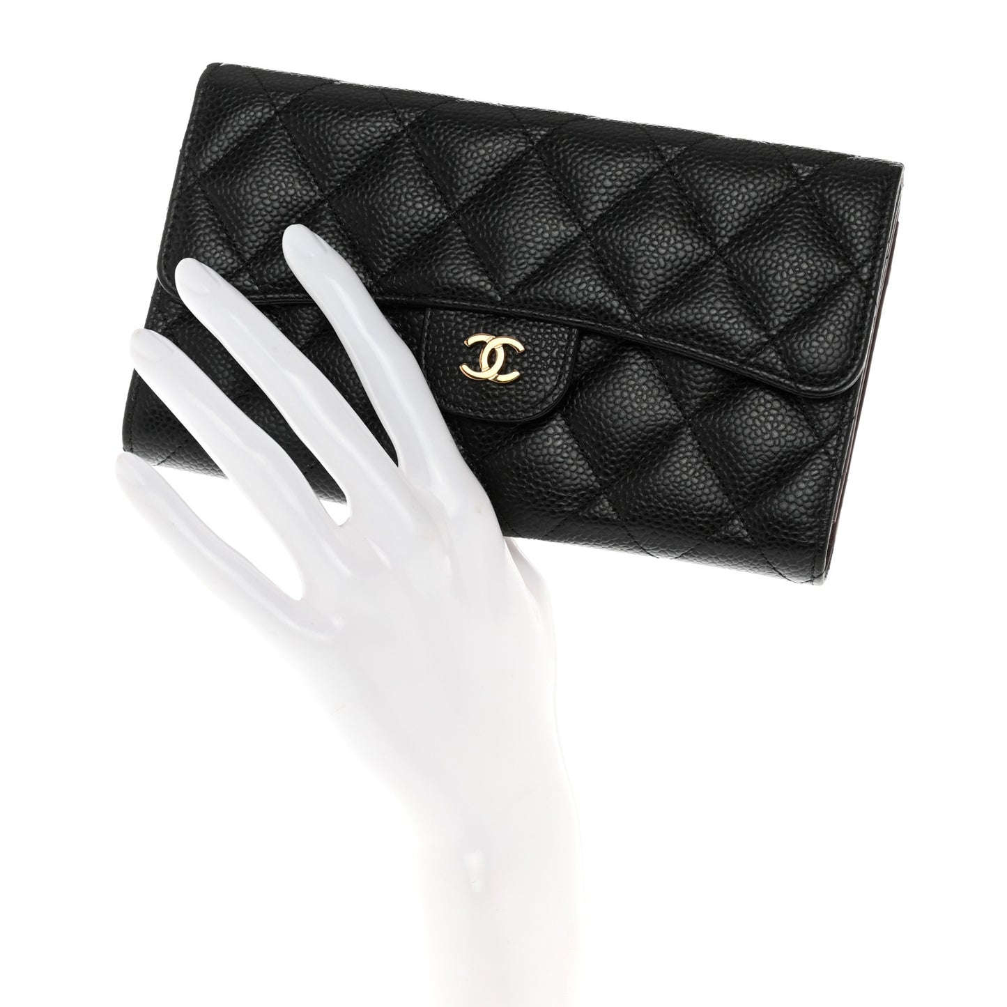 Caviar Quilted Long Flap Wallet Black