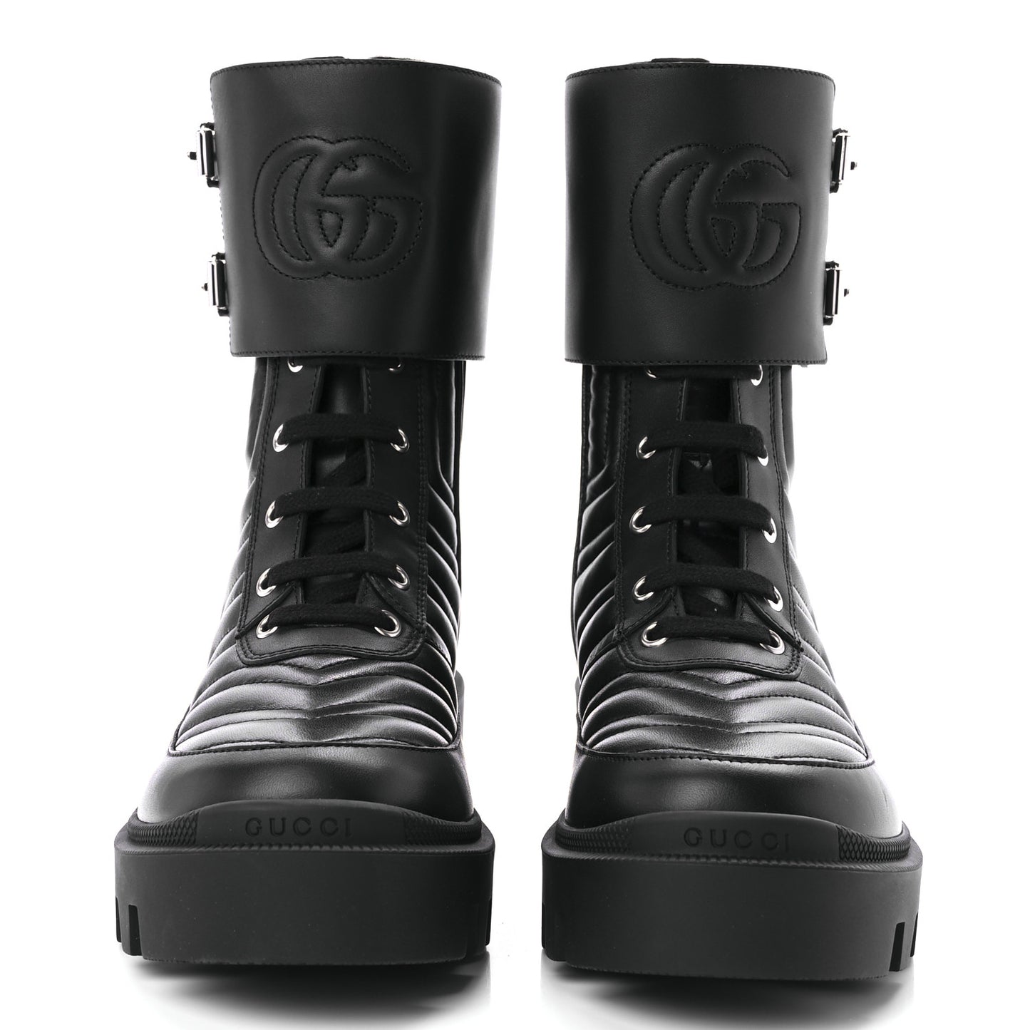 Nappa Frances GG Matelasse Platform Combat Boots 37 Black
