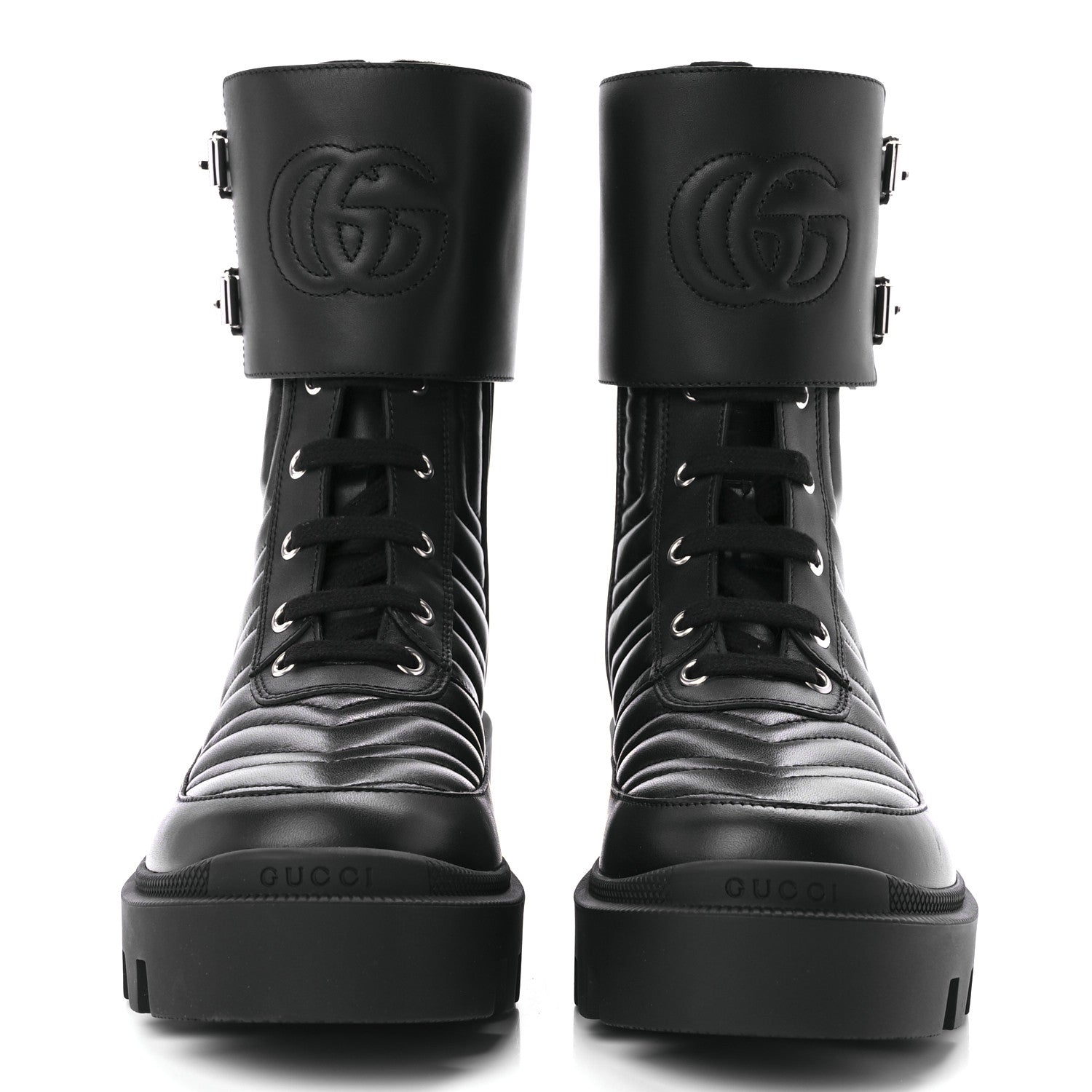 Gucci Nappa Frances GG Matelasse Platform Combat Boots 37 Black 2 of 10