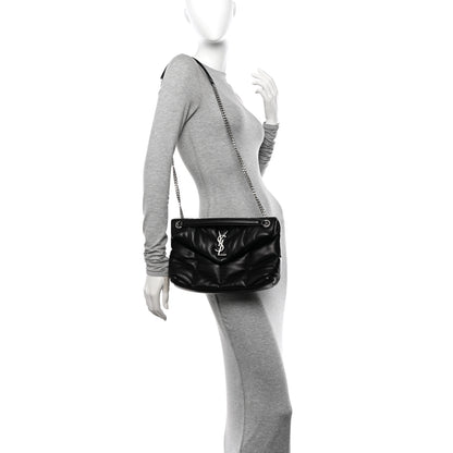 Saint Laurent Lambskin Quilted Small Loulou Puffer Monogram Chain Satchel Black 2 of 11