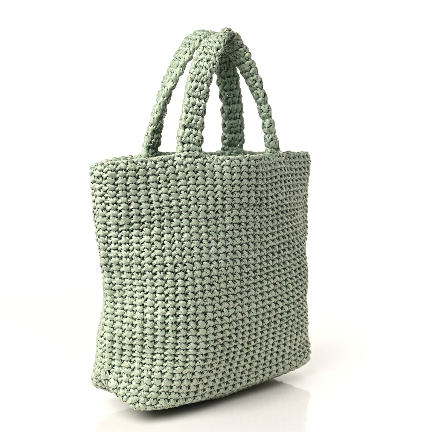 Yarn Raffia Effect Crochet Small Logo Tote Acqua