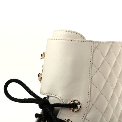 Chanel Shiny Goatskin Calfskin Quilted Lace Up Combat Boots 39 White Black 11 of 14