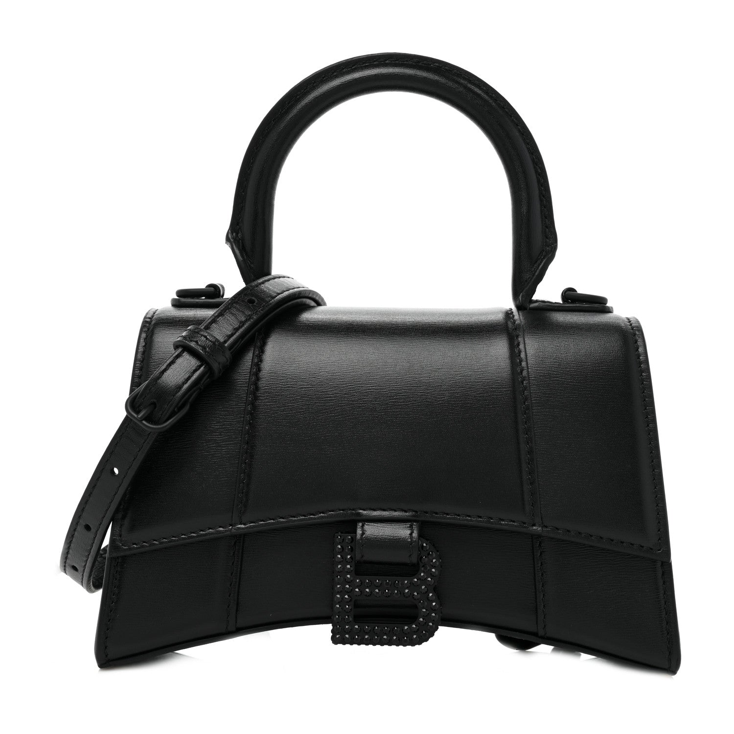 Balenciaga Shiny Box Calfskin Strass Hourglass Top Handle Bag XS Black 1 of 12