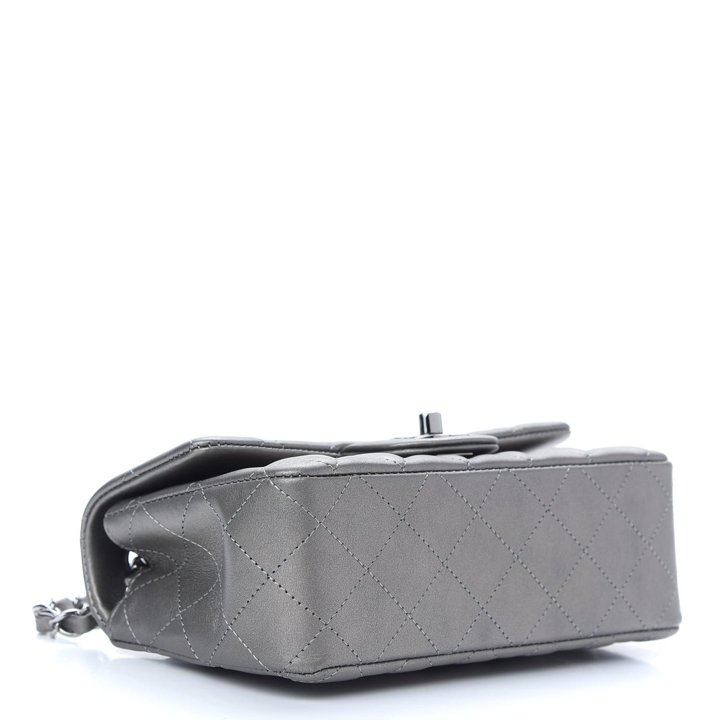 Metallic Calfskin Quilted Mini Rectangular Flap Ruthenium