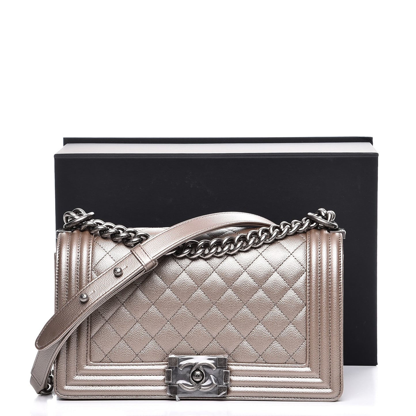 Metallic Caviar Quilted Medium Boy Flap Copper