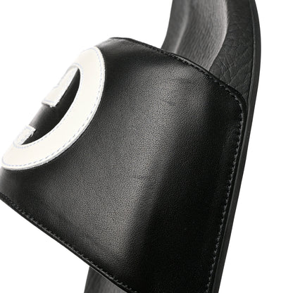 Gucci Nappa Miro Soft Calfskin Interlocking G Mens Slide Sandals 9 Black White 9 of 10