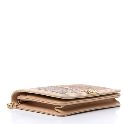 Chanel Metallic Galuchat Stingray Lambskin Boy Wallet On Chain WOC Gold 4 of 15