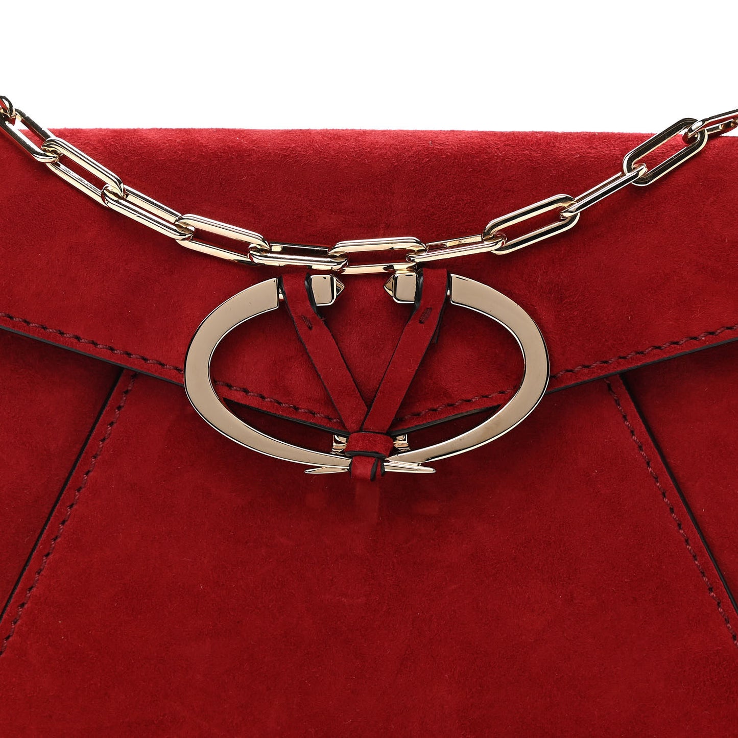 Suede V Rivet Chain Clutch Red