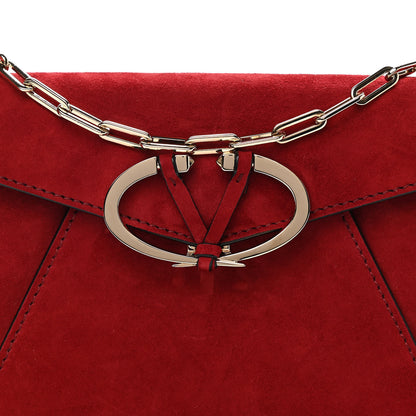 Valentino Garavani Suede V Rivet Chain Clutch Red 7 of 9