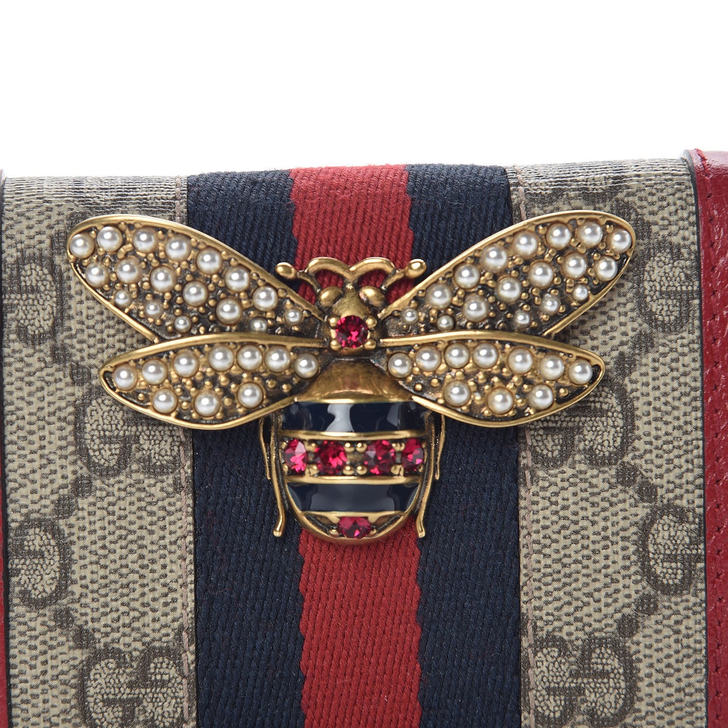 GG Supreme Monogram Queen Margaret Card Case Red