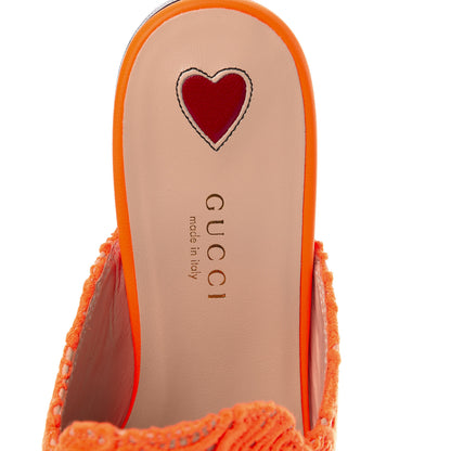 Gucci Lace Malaga Kid Womens Princetown Slippers 37 Orange Fluo Skin Rose 7 of 8