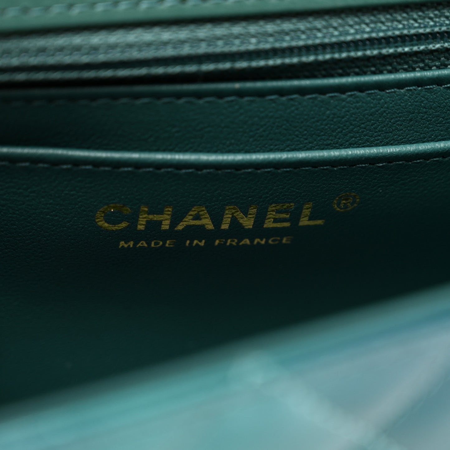 Shaded Patent Calfskin Quilted Mini Rectangular Flap Green Blue