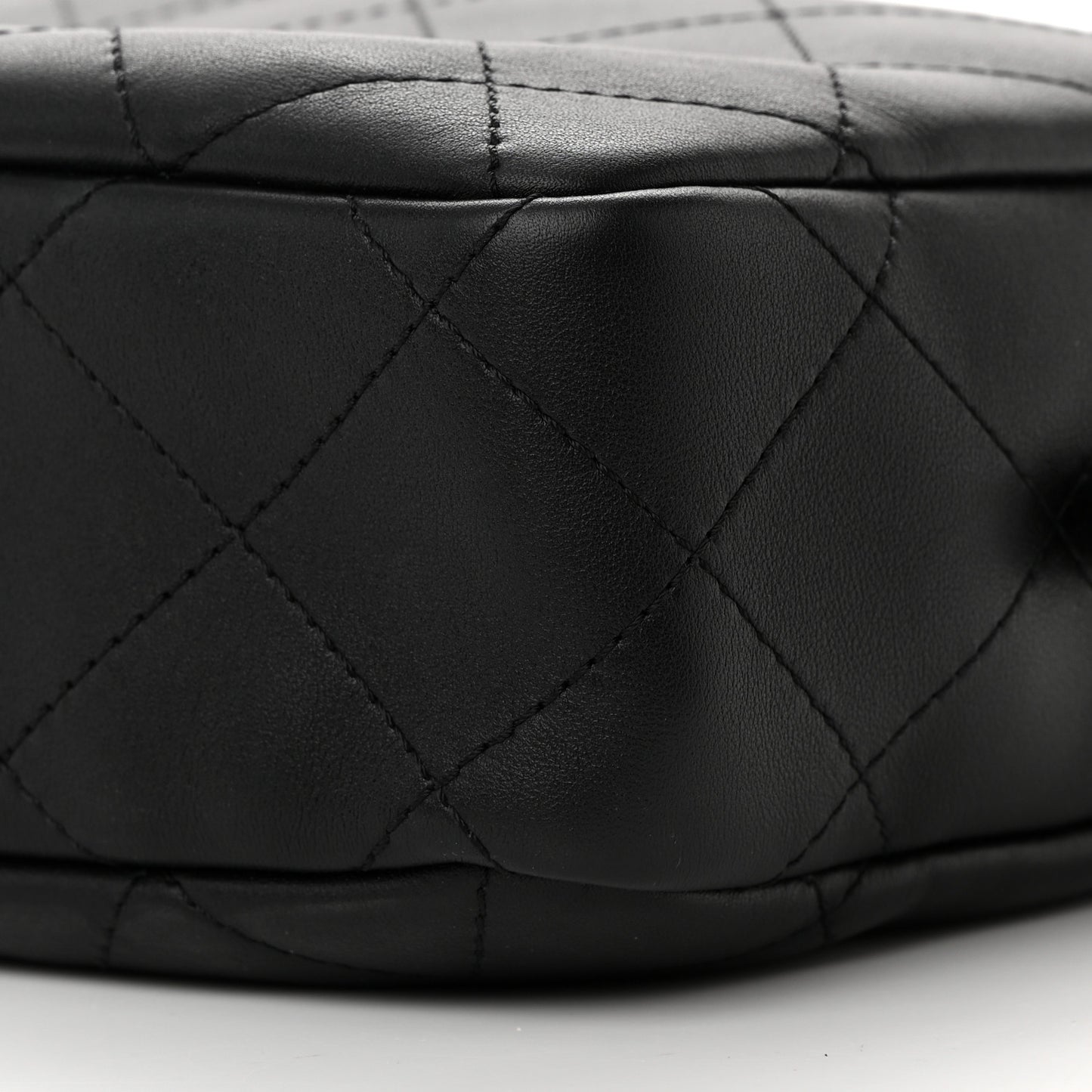 Calfskin Diamond Stitched Top Handle Bowling Bag Black