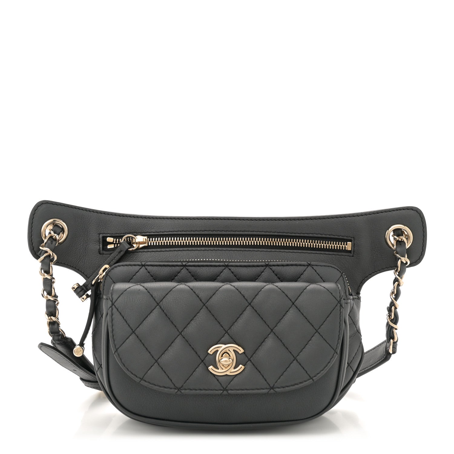 Chanel Metallic Calfskin Flap Chain Waist Bag Ruthenium 1 of 10