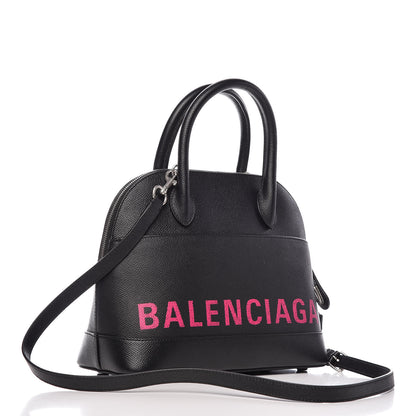 Balenciaga Signature Grained Calfskin Logo S Ville Top Handle Bag Black Rose Shocking 3 of 8