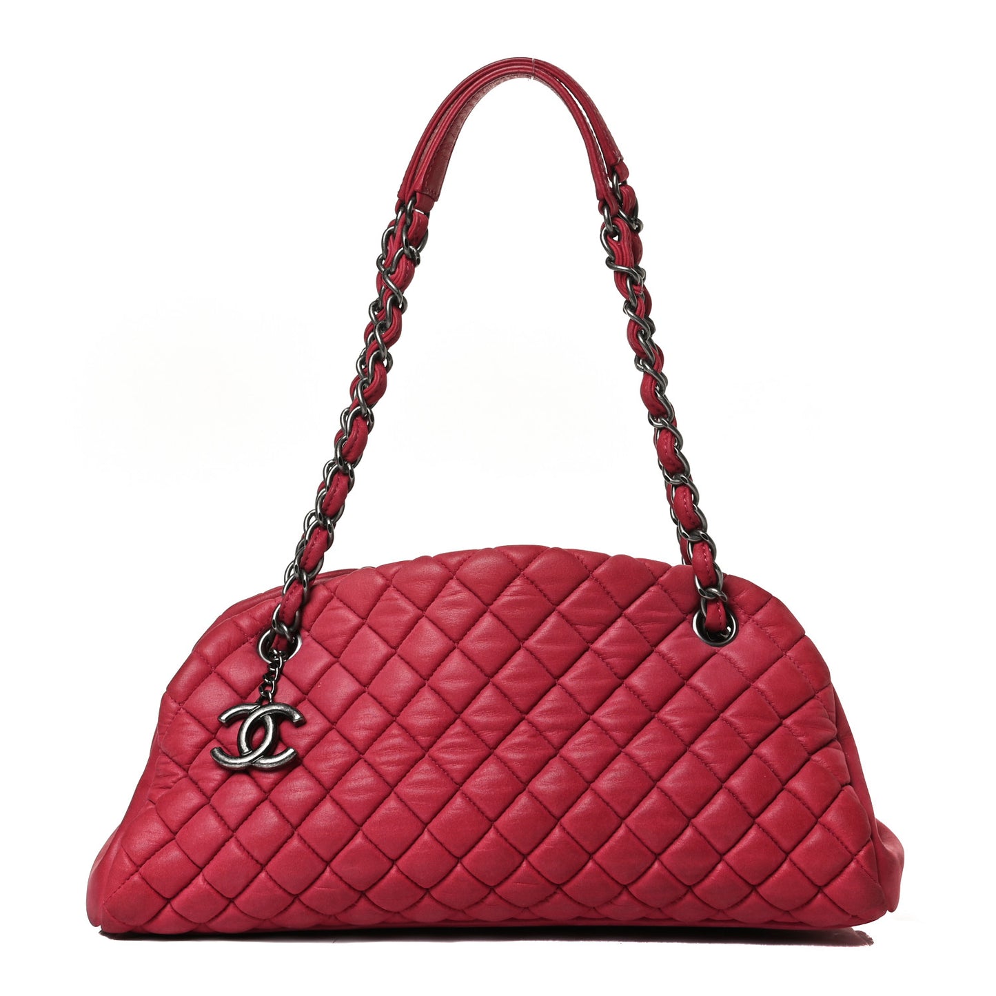 Iridescent Calfskin Quilted Just Mademoiselle Bowling Bag Red