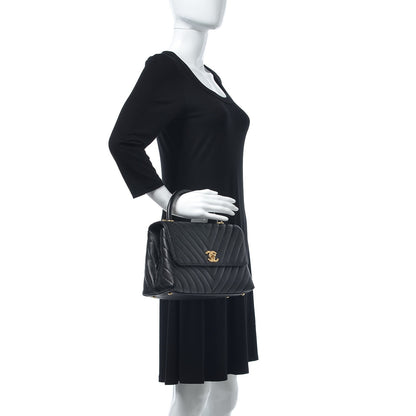 Chanel Caviar Chevron Quilted Small Coco Handle Flap Black 2 of 9