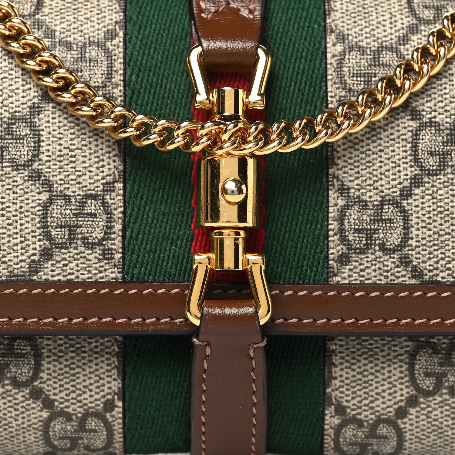 Gucci GG Supreme Monogram Azalea Calfskin Web Jackie 1961 Chain Wallet Beige Ebony Brown Sugar 8 of 11
