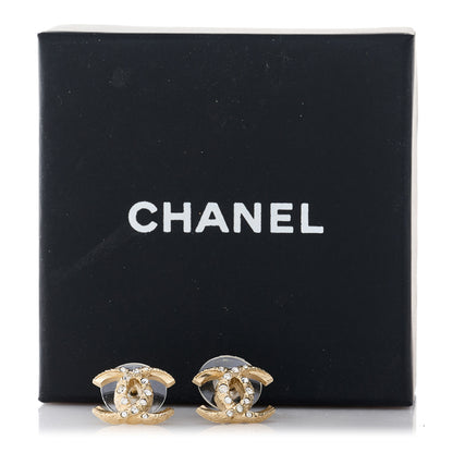 Chanel Crystal Textured CC Earrings Gold 5 of 5
