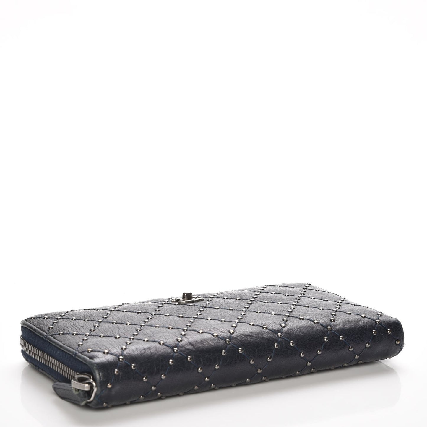 Crumpled Lambskin Studded Paris Dallas Zip Around Wallet Navy