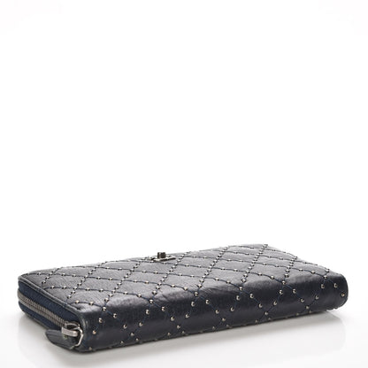 Chanel Crumpled Lambskin Studded Paris Dallas Zip Around Wallet Navy 4 of 8