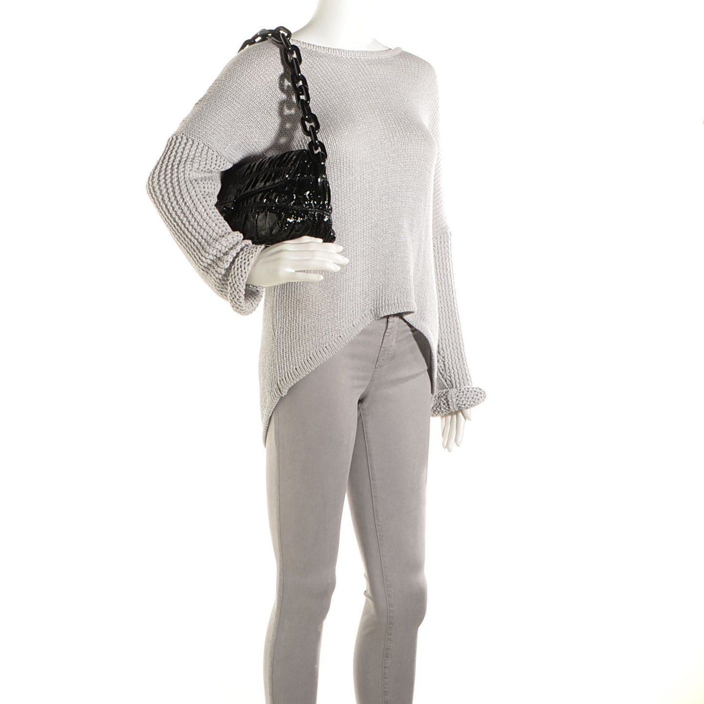 Vernice Gaufre Shoulder Bag Black