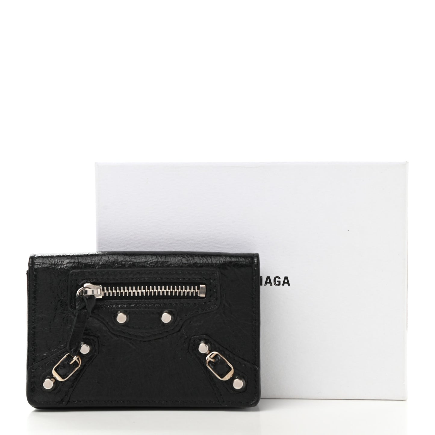 Agneau Classic Silver Hardware Card Case Black
