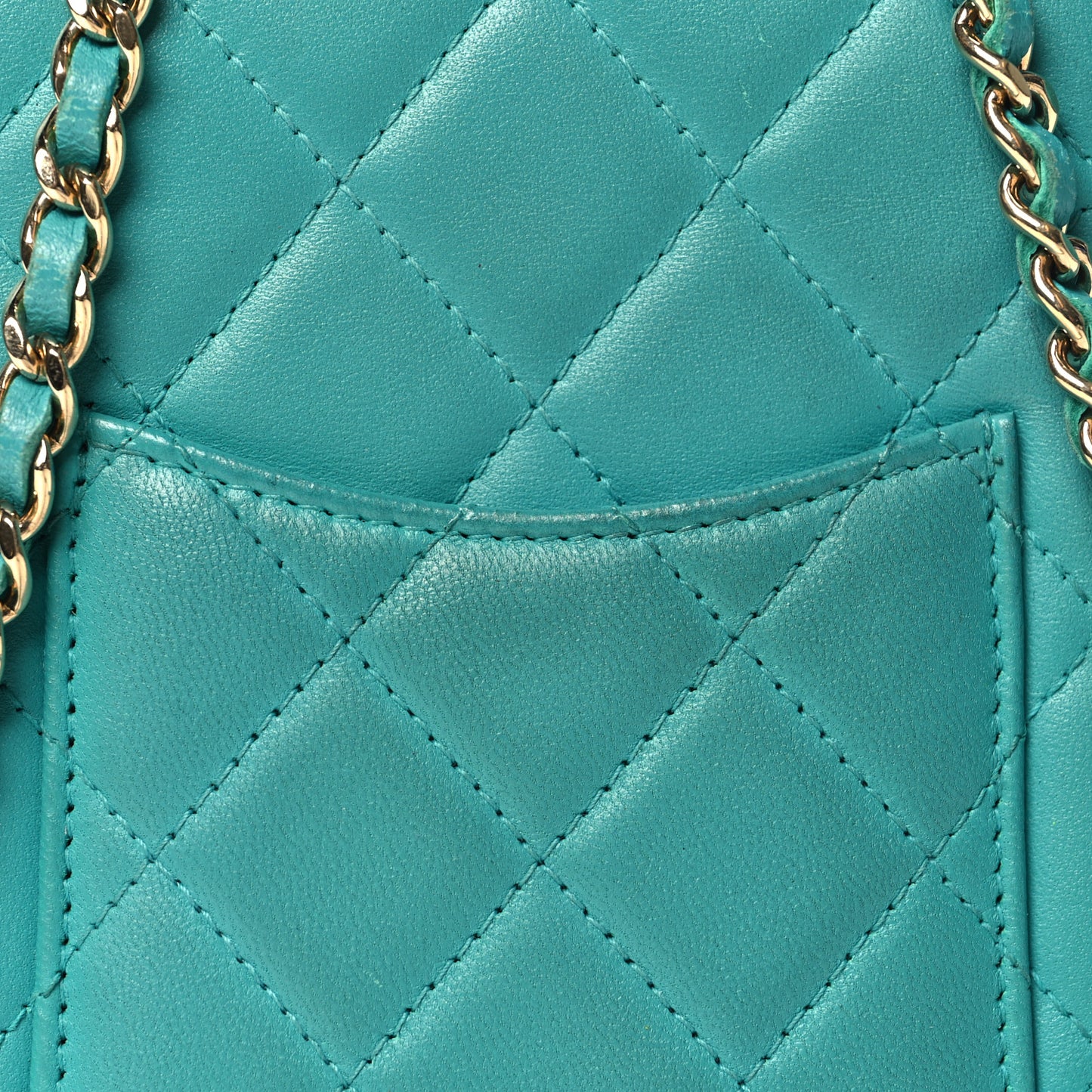 Lambskin Quilted Extra Mini Wallet On Chain WOC Teal
